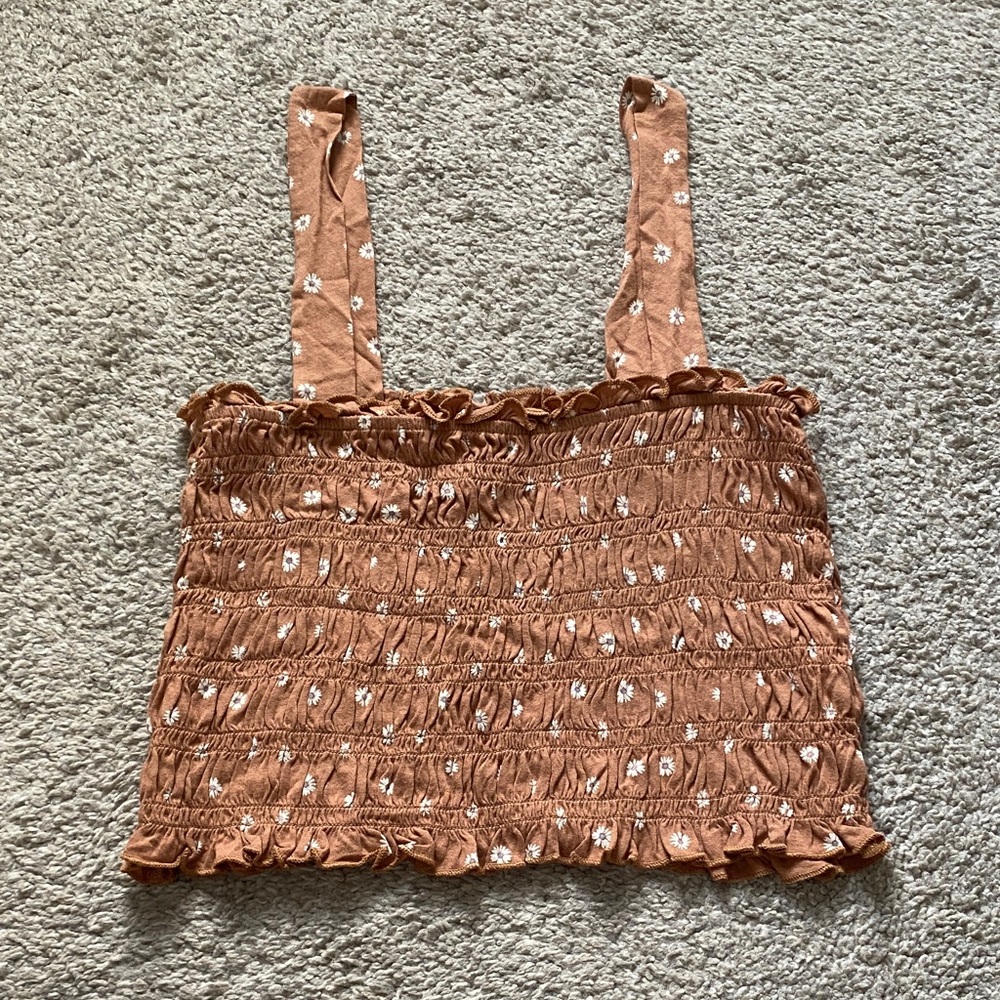 American Eagle Outfitters Brown Floral Smocked Crop Top